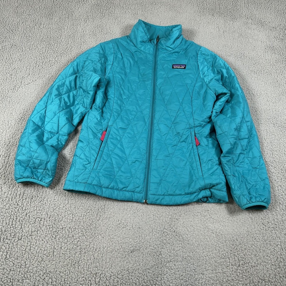 Patagonia Jacket Kids 12 Blue Quilted Insulated Full Zip Winter Coat Hiking - Picture 6 of 15